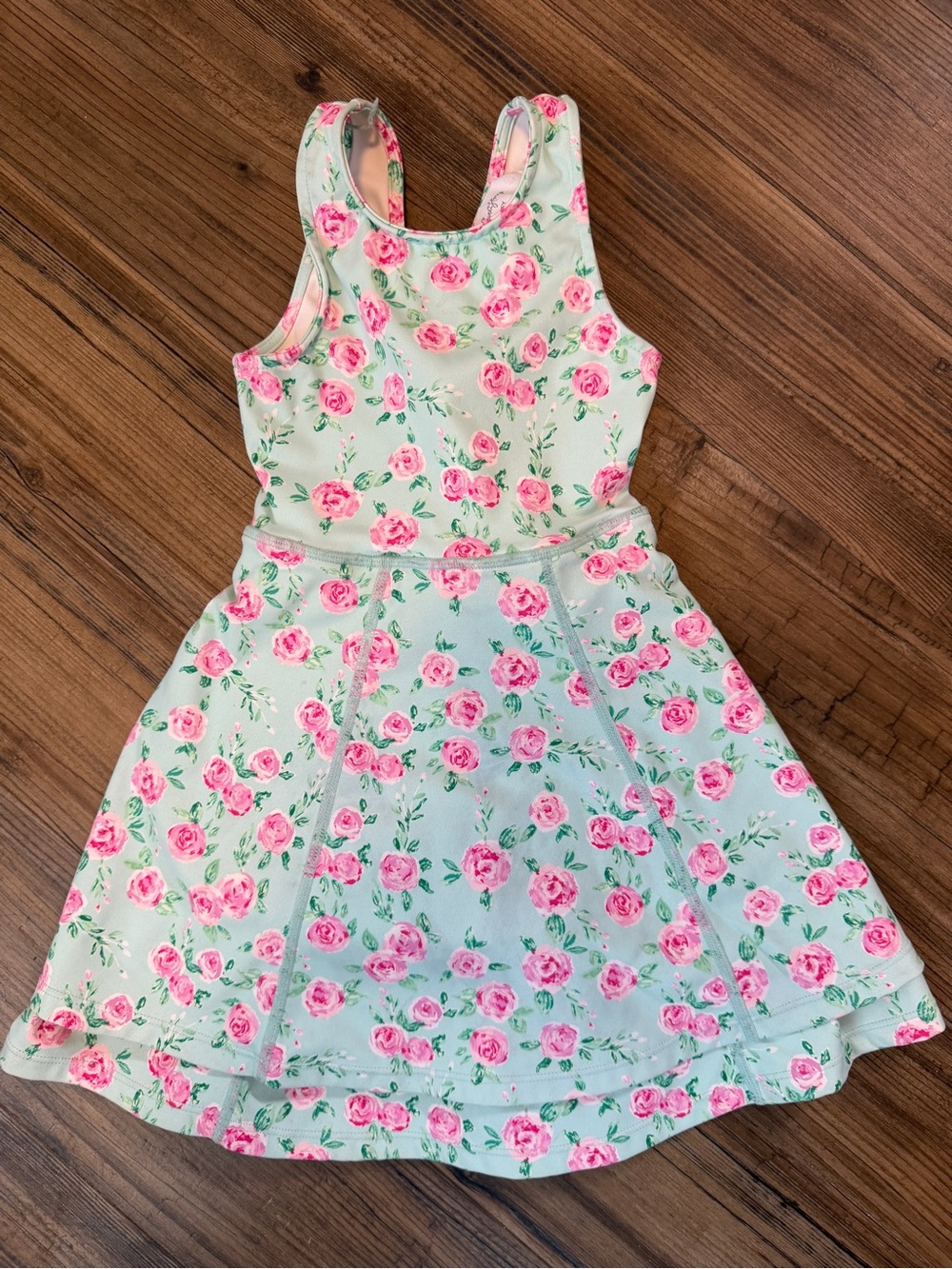 SweetHoney Mint Green Dress with Pink Rose Print